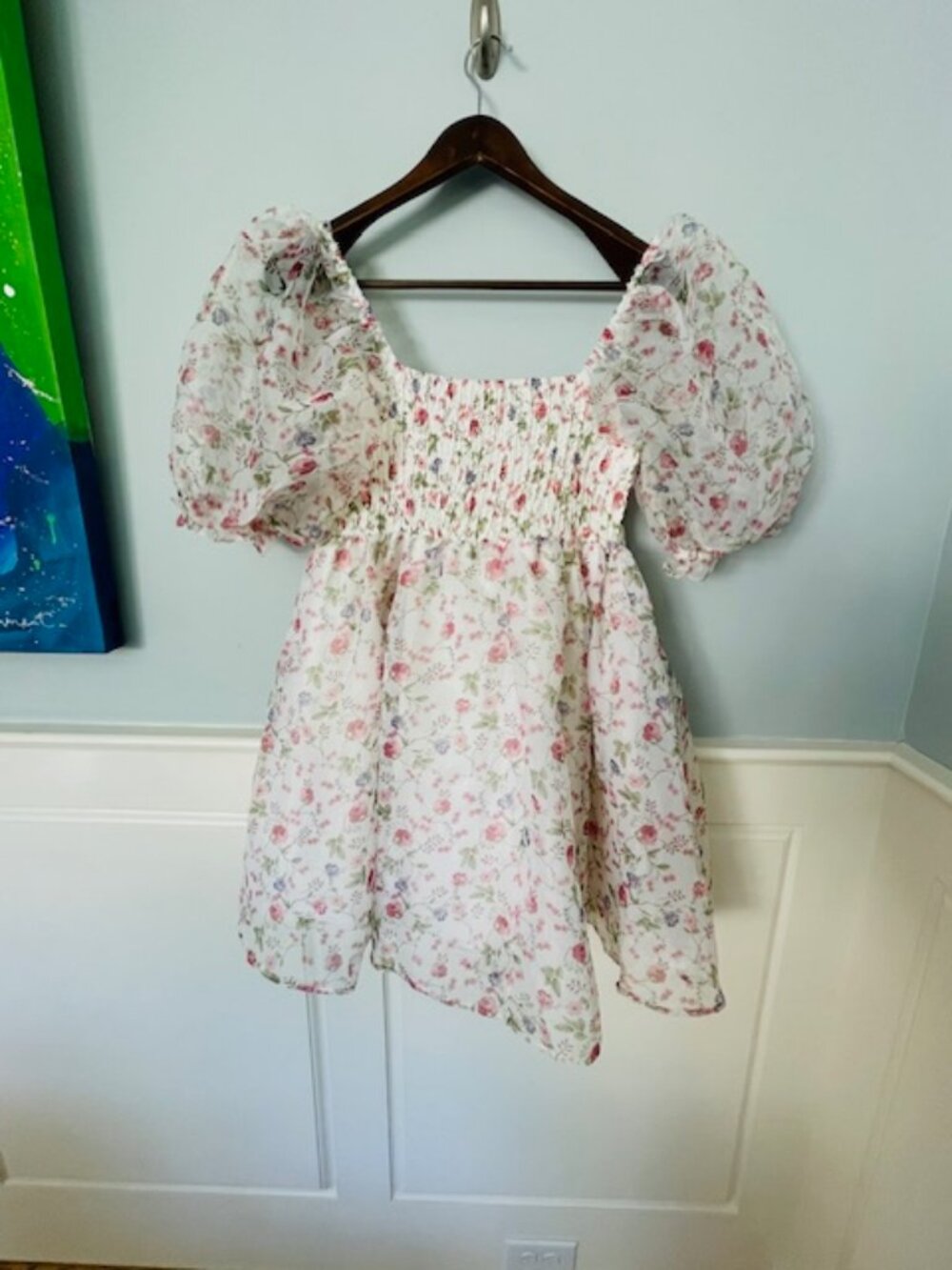 Audrey Parks Puff Sleeve Babydoll Dress Sheer Floral Organza Cottagecore Medium - Picture 7 of 8